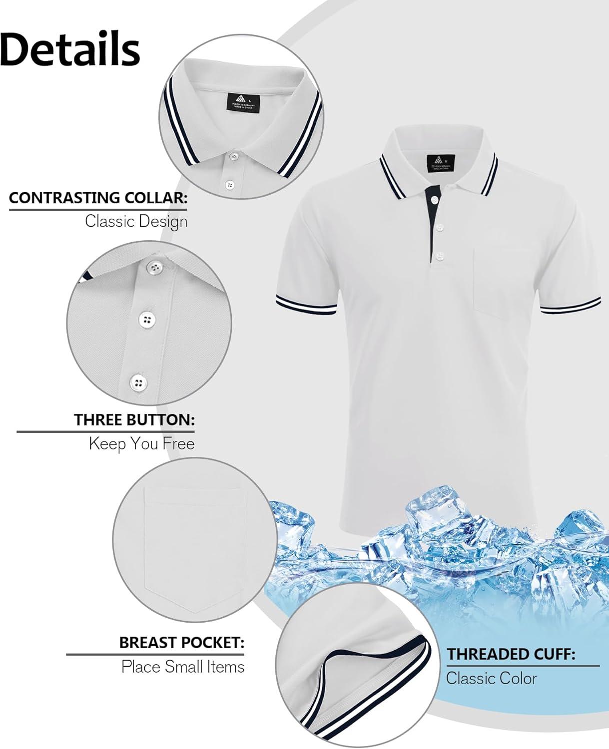 imageZITY 5 Pack Men Polo Shirts Short Sleeve with Pocket Wicking Golf Shirts for Men Casual Collared TShirtsWhite Emeraldblue Moonblue Bluegreen Darkblue