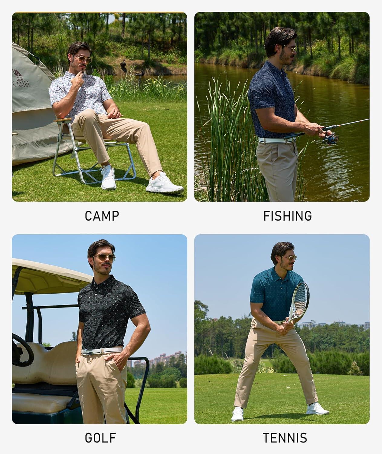 imageZITY 5 Pack Mens Golf Shirt Short Sleeve UPF 50 Moisture Wicking Performance Print Patterns Casual Golf Polo Shirts for MenBlackishgreen Tealblue Lightblue Navy Colorfuldots
