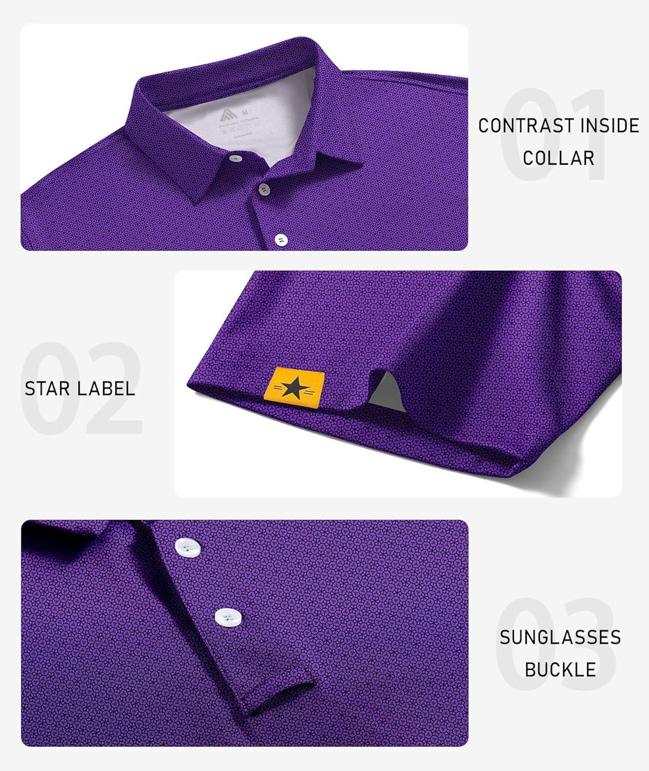 imageZITY 5 Pack Mens Golf Shirt Short Sleeve UPF 50 Moisture Wicking Performance Print Patterns Casual Golf Polo Shirts for MenBlackwhite Purple Navy Redwhiteblue Blackishgreen