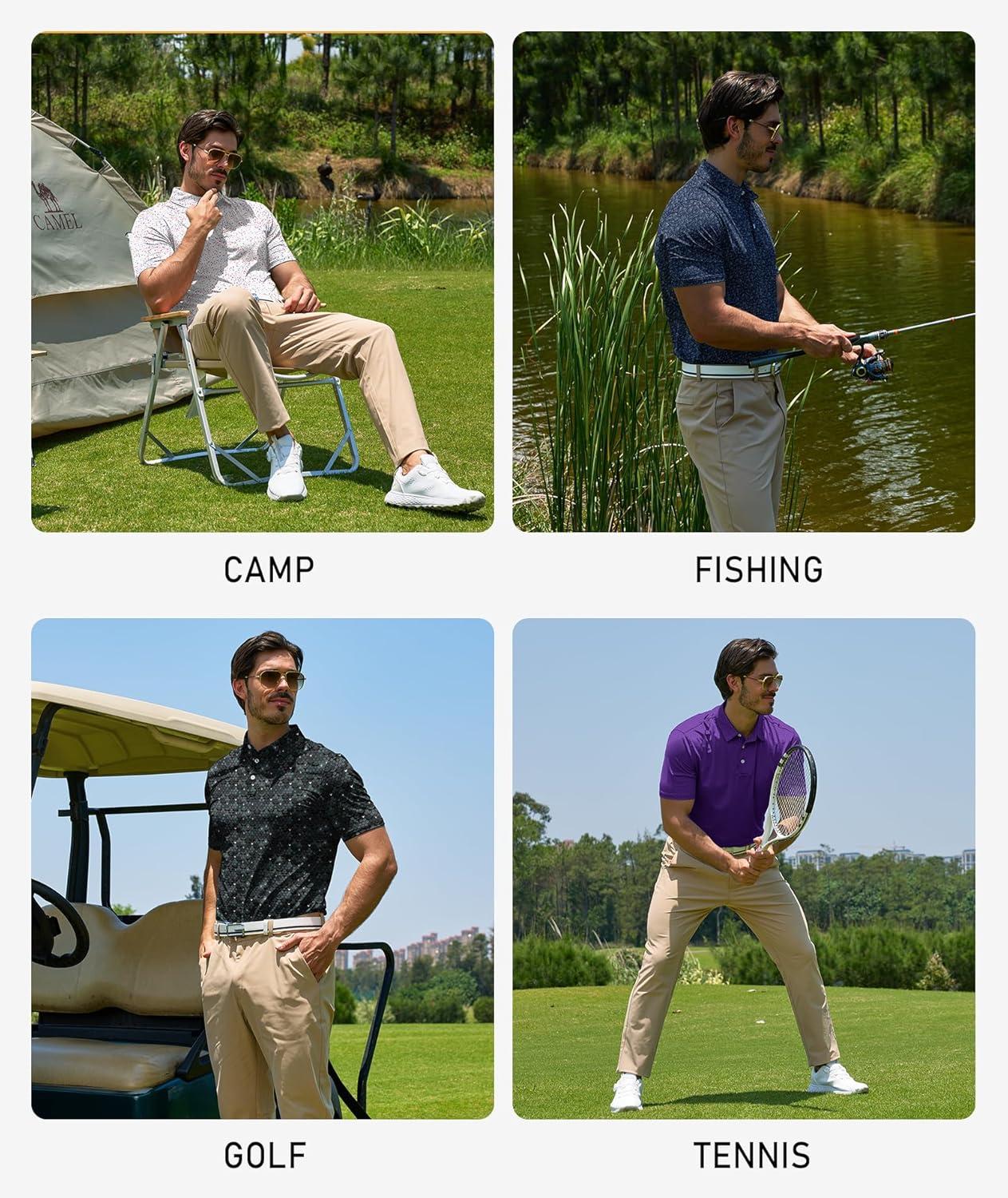 imageZITY 5 Pack Mens Golf Shirt Short Sleeve UPF 50 Moisture Wicking Performance Print Patterns Casual Golf Polo Shirts for MenBlackwhite Purple Navy Redwhiteblue Blackishgreen