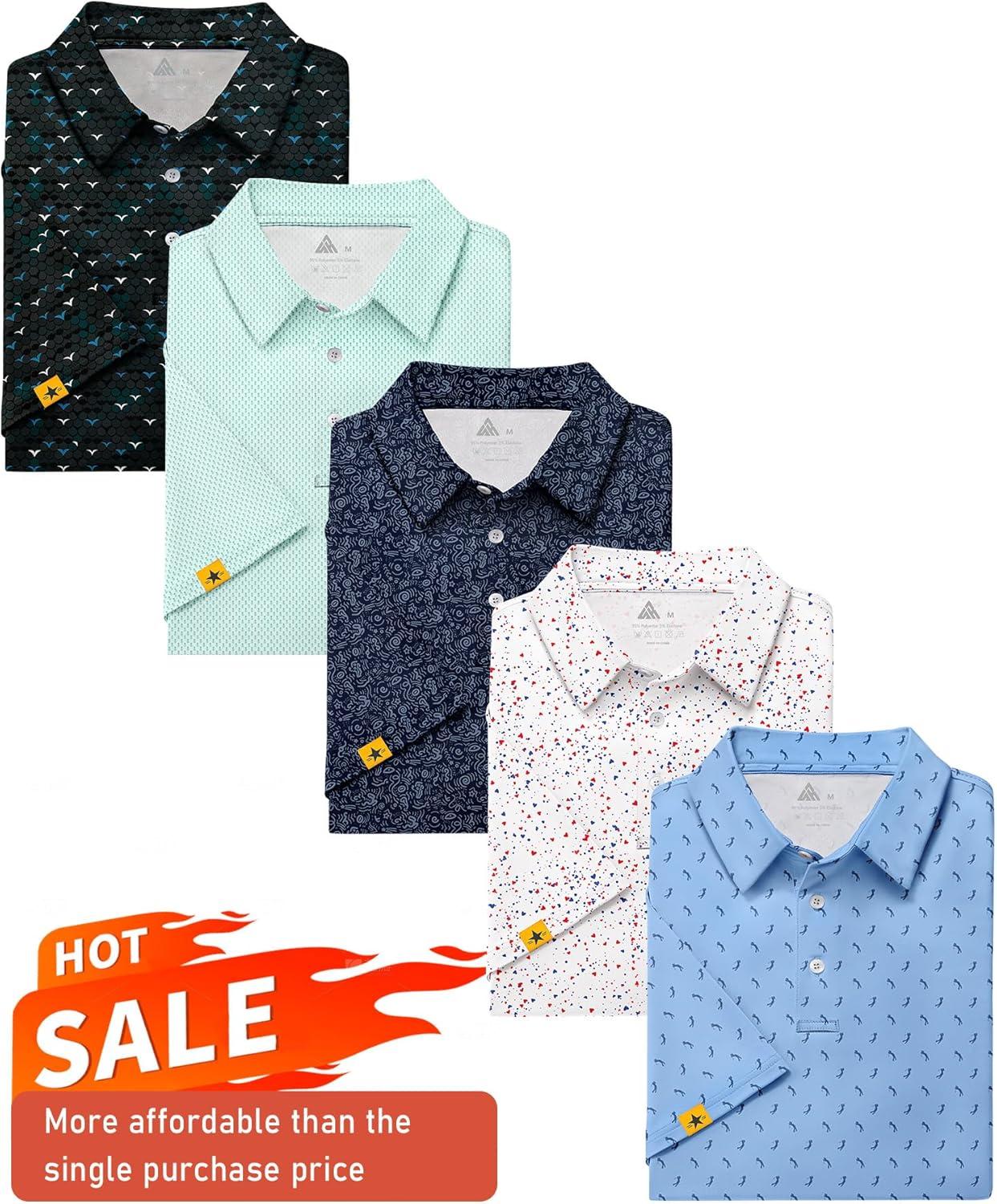 imageZITY 5 Pack Mens Golf Shirt Short Sleeve UPF 50 Moisture Wicking Performance Print Patterns Casual Golf Polo Shirts for MenLakeblue Lightgreen Navy Redwhiteblue Lightblue