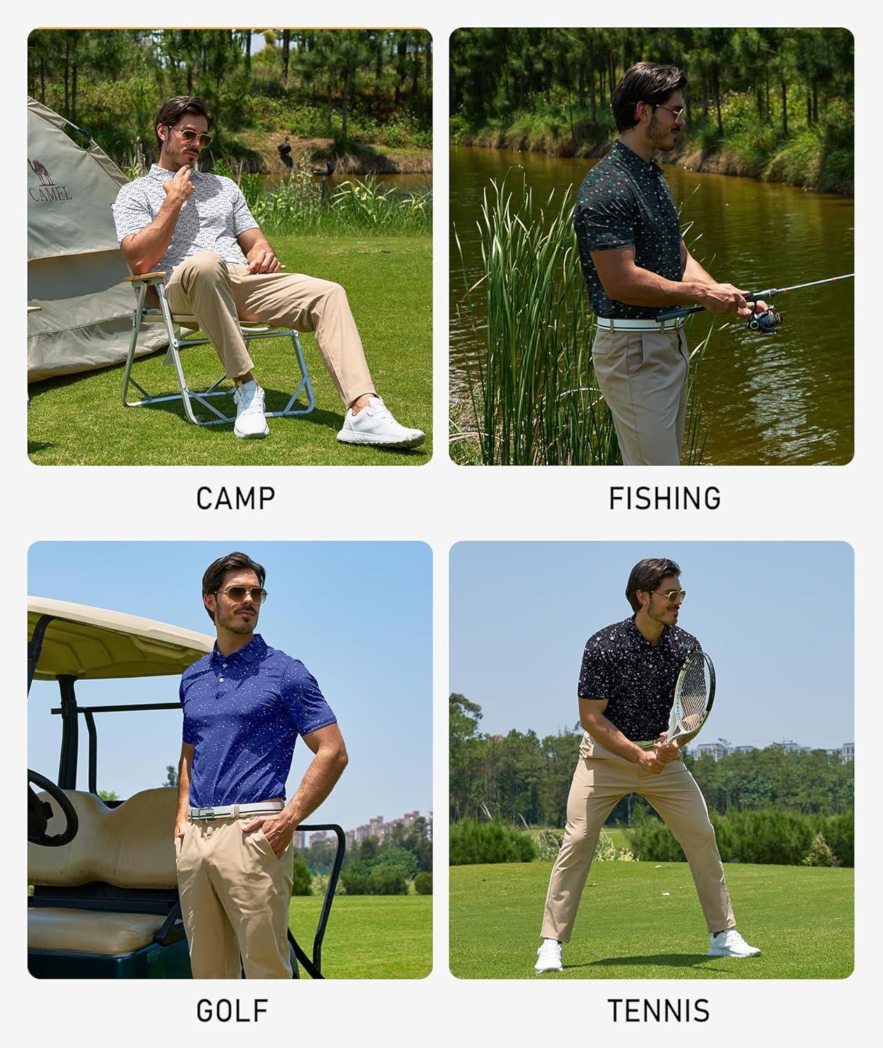 imageZITY 5 Pack Mens Golf Shirt Short Sleeve UPF 50 Moisture Wicking Performance Print Patterns Casual Golf Polo Shirts for MenMoonblue Black Royalblue White Lakeblue