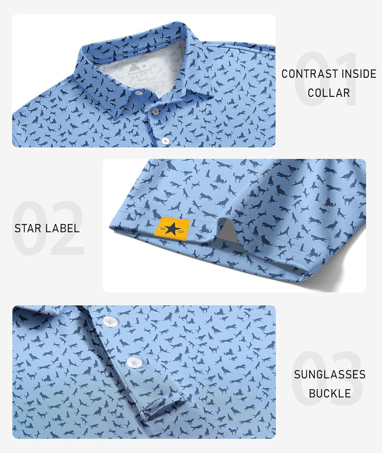 imageZITY 5 Pack Mens Golf Shirt Short Sleeve UPF 50 Moisture Wicking Performance Print Patterns Casual Golf Polo Shirts for MenMoonblue Black Royalblue White Lakeblue