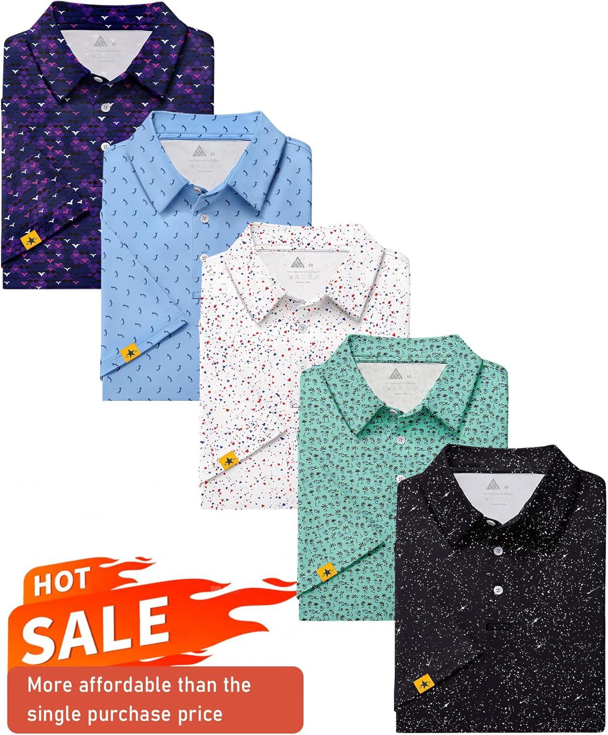 imageZITY 5 Pack Mens Golf Shirt Short Sleeve UPF 50 Moisture Wicking Performance Print Patterns Casual Golf Polo Shirts for MenViolet Lightblue Redwhiteblue Palegreen Blackwhite