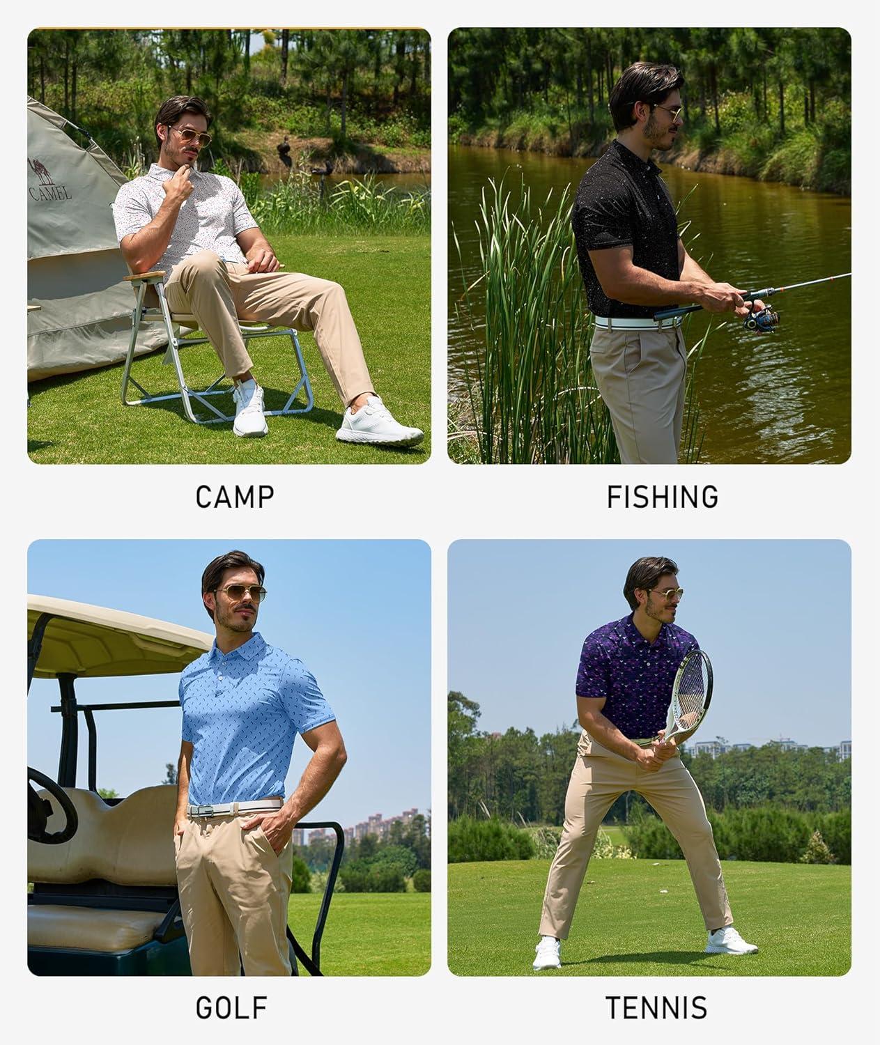 imageZITY 5 Pack Mens Golf Shirt Short Sleeve UPF 50 Moisture Wicking Performance Print Patterns Casual Golf Polo Shirts for MenViolet Lightblue Redwhiteblue Palegreen Blackwhite