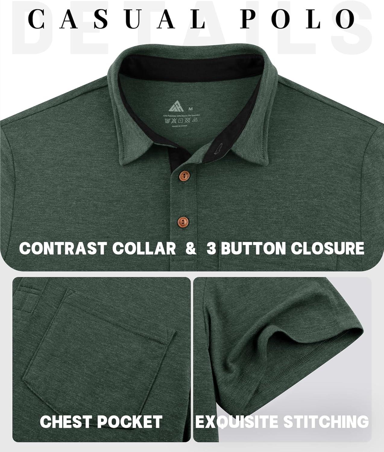imageZITY 5 Pack Mens Polo Shirts with Pocket Short Sleeve Cotton Lightweight Casual Collared Shirts for Golf Business Daily WearSet B