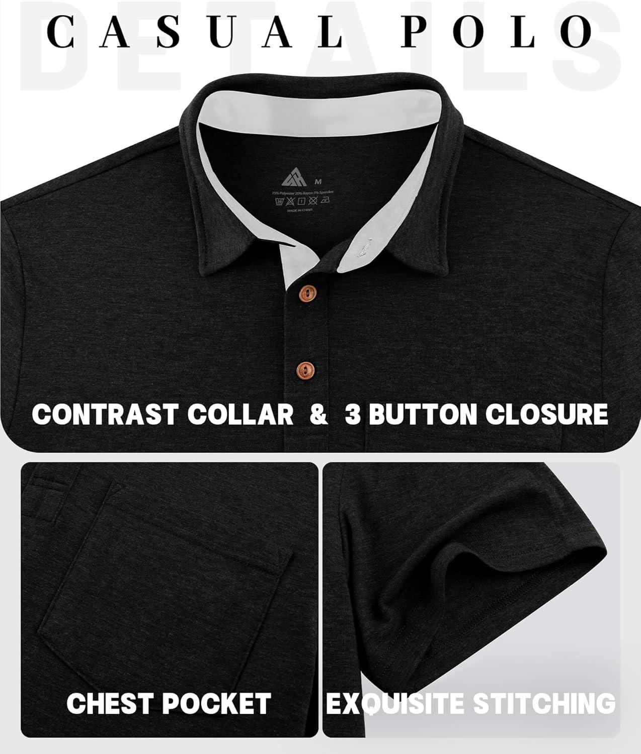 imageZITY 5 Pack Mens Polo Shirts with Pocket Short Sleeve Cotton Lightweight Casual Collared Shirts for Golf Business Daily WearSet D