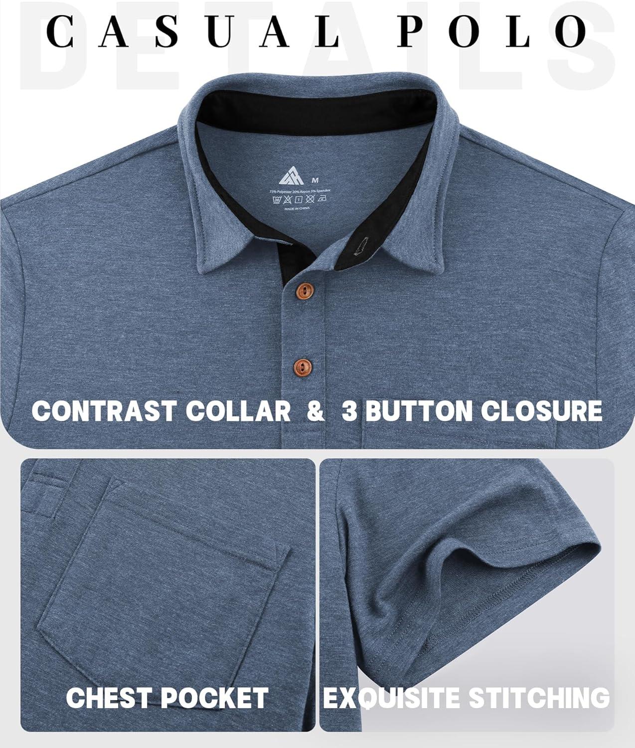 imageZITY 5 Pack Mens Polo Shirts with Pocket Short Sleeve Cotton Lightweight Casual Collared Shirts for Golf Business Daily WearSet E