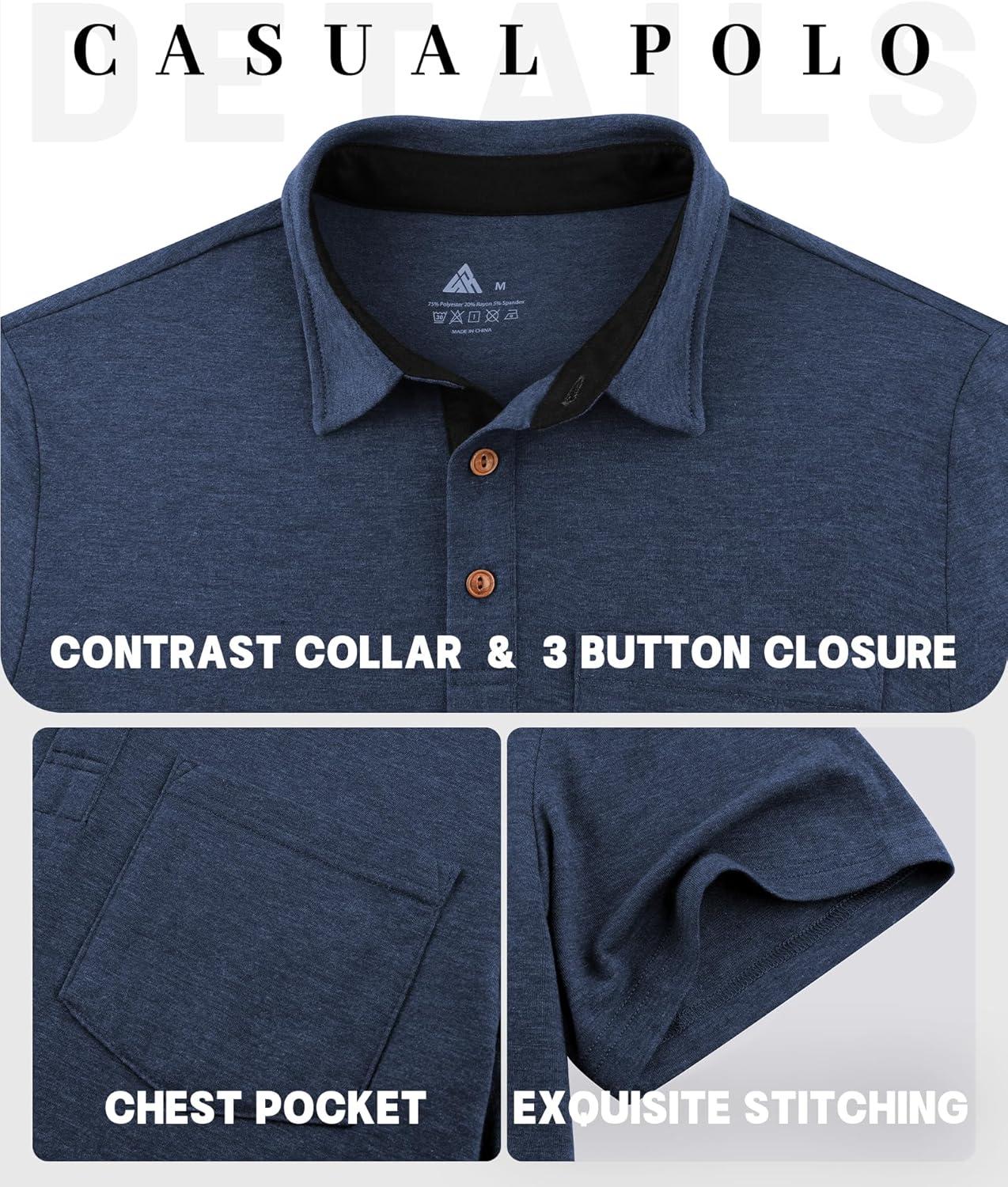 imageZITY 5 Pack Mens Polo Shirts with Pocket Short Sleeve Cotton Lightweight Casual Collared Shirts for Golf Business Daily WearSet a