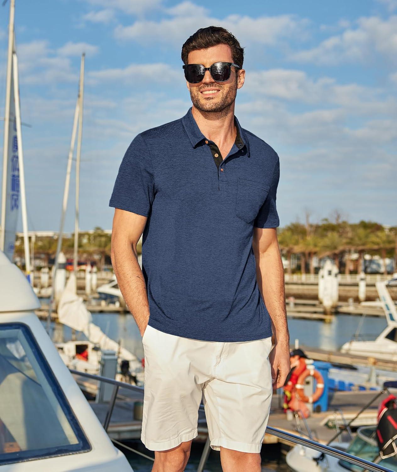 imageZITY 5 Pack Mens Polo Shirts with Pocket Short Sleeve Cotton Lightweight Casual Collared Shirts for Golf Business Daily WearSet a