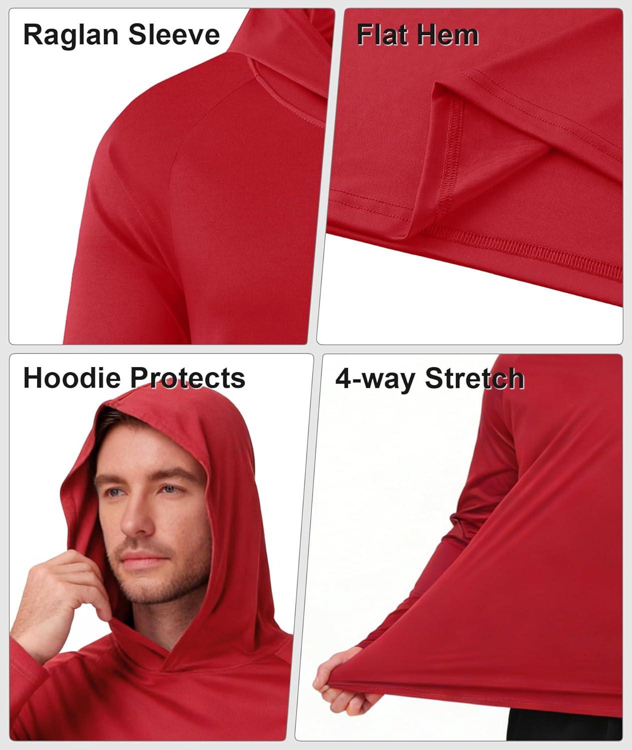 imageZITY 5 Pack Mens UPF 50 Hoodie Shirts Sun Protection Athletic Fast Dry Lightweight Rashguard for Fishing Hiking WorkoutBurgundyWhiteDark GrayNavyBlack