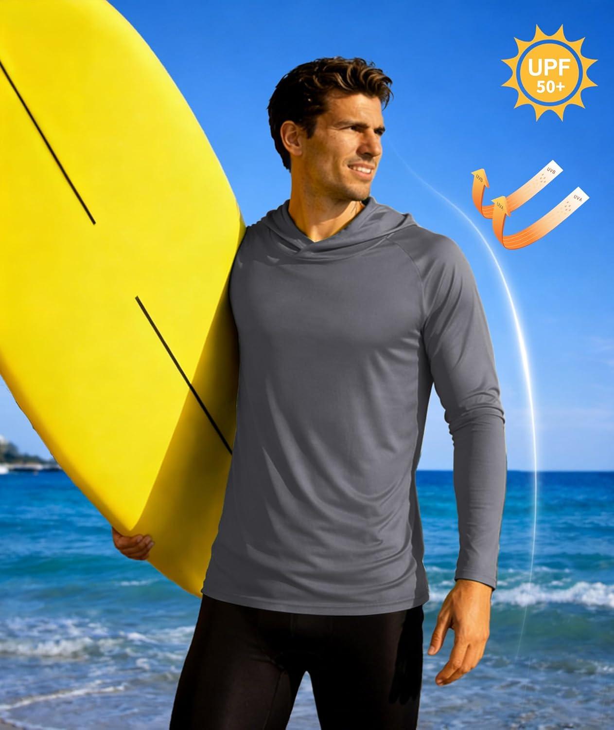 imageZITY 5 Pack Mens UPF 50 Hoodie Shirts Sun Protection Athletic Fast Dry Lightweight Rashguard for Fishing Hiking WorkoutBurgundyWhiteDark GrayNavyBlack