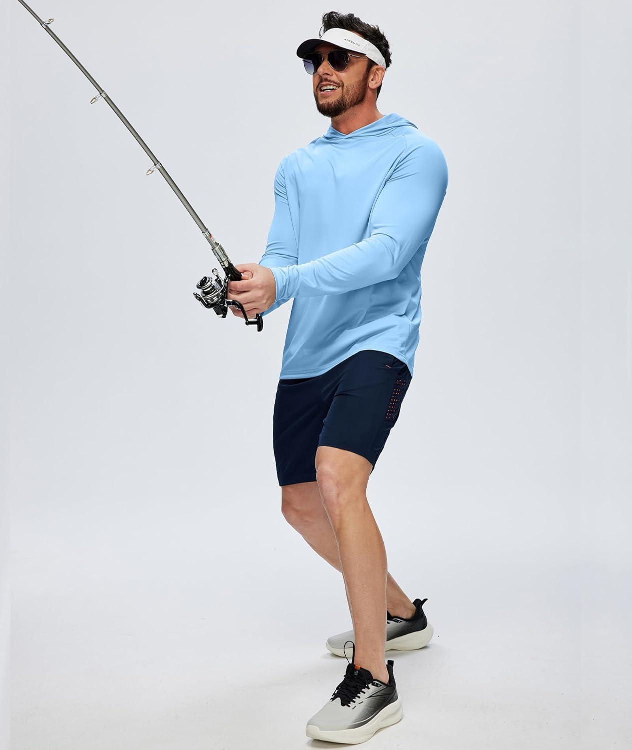 imageZITY 5 Pack Mens UPF 50 Hoodie Shirts Sun Protection Athletic Fast Dry Lightweight Rashguard for Fishing Hiking WorkoutNavyLight BlueWhiteLight GrayBlack