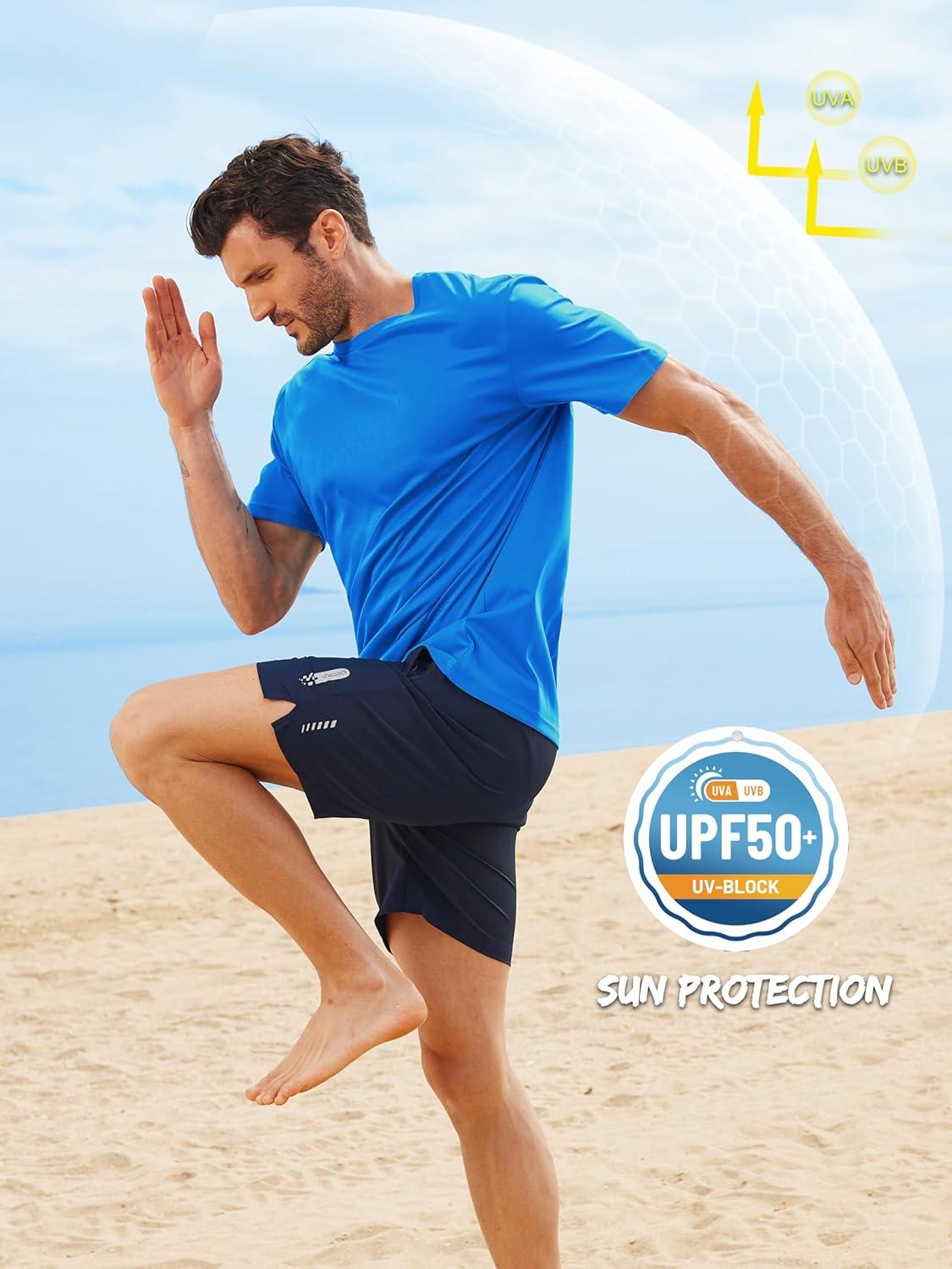 imageZITY 5 Packs Mens UPF 50 Sun Protection TShirts Workout Fishing Swimming Rash Guard Fast Dry Breathable ShirtCerulean Light Gray Dark Blue Black Dark Gray