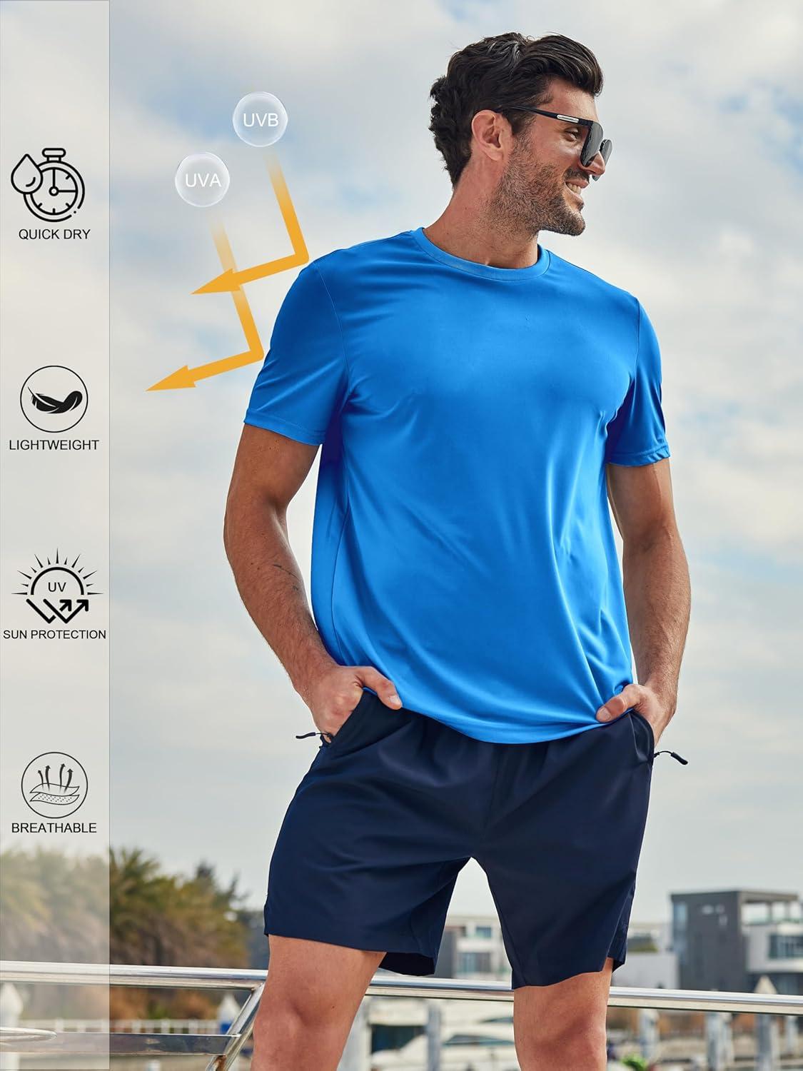imageZITY 5 Packs Mens UPF 50 Sun Protection TShirts Workout Fishing Swimming Rash Guard Fast Dry Breathable ShirtCerulean Light Gray Dark Blue Black Dark Gray