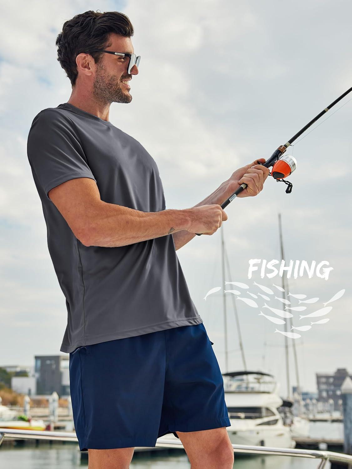 imageZITY 5 Packs Mens UPF 50 Sun Protection TShirts Workout Fishing Swimming Rash Guard Fast Dry Breathable ShirtCerulean Light Gray Dark Blue Black Dark Gray
