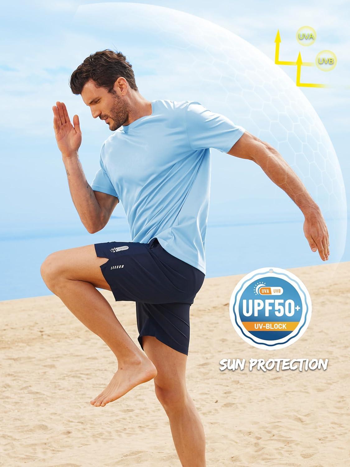 imageZITY 5 Packs Mens UPF 50 Sun Protection TShirts Workout Fishing Swimming Rash Guard Fast Dry Breathable ShirtDark Blue White Sky Blue Light Gray Black