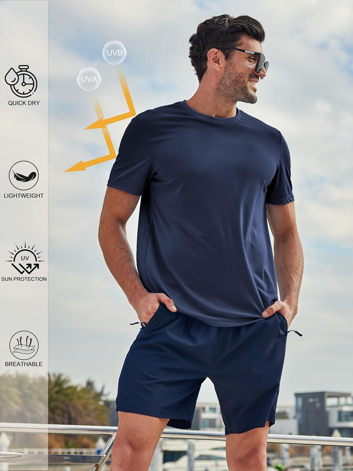 imageZITY 5 Packs Mens UPF 50 Sun Protection TShirts Workout Fishing Swimming Rash Guard Fast Dry Breathable ShirtDark Blue White Sky Blue Light Gray Black