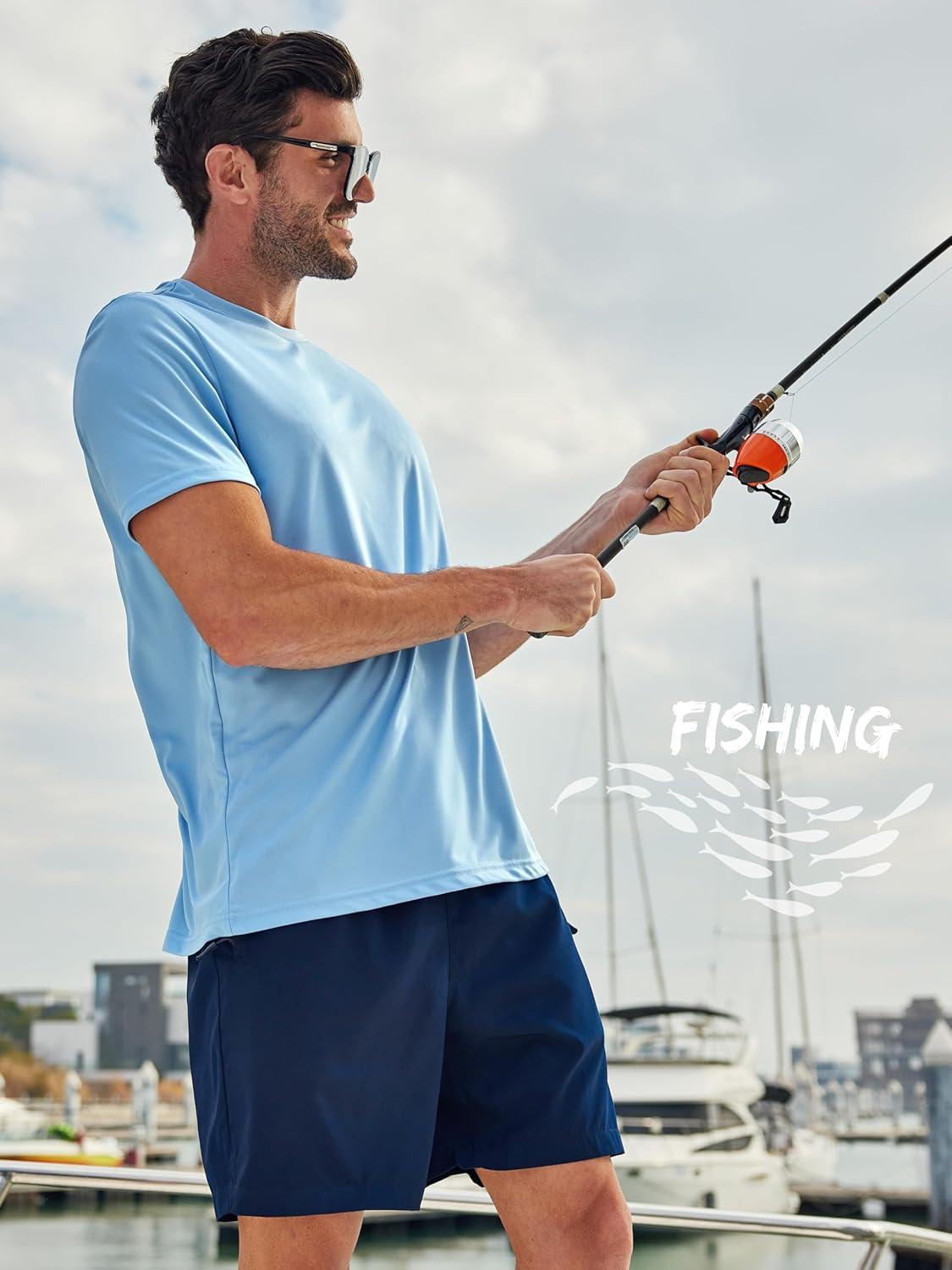 imageZITY 5 Packs Mens UPF 50 Sun Protection TShirts Workout Fishing Swimming Rash Guard Fast Dry Breathable ShirtDark Blue White Sky Blue Light Gray Black