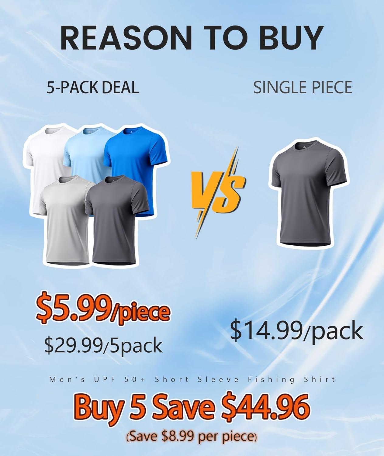 imageZITY 5 Packs Mens UPF 50 Sun Protection TShirts Workout Fishing Swimming Rash Guard Fast Dry Breathable ShirtWhite Sky Blue Light Gray Cerulean Dark Gray