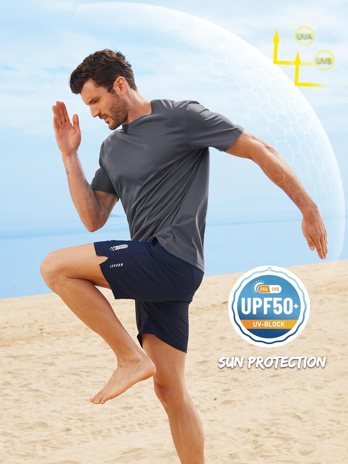imageZITY 5 Packs Mens UPF 50 Sun Protection TShirts Workout Fishing Swimming Rash Guard Fast Dry Breathable ShirtWhite Sky Blue Light Gray Cerulean Dark Gray