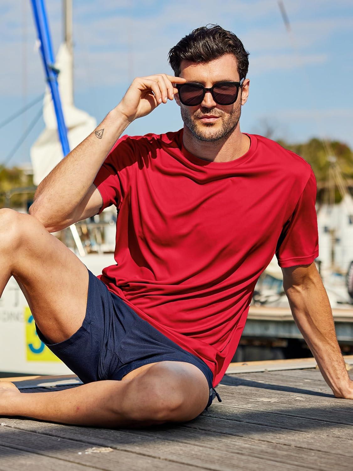 imageZITY 5 Packs Mens UPF 50 Sun Protection TShirts Workout Fishing Swimming Rash Guard Fast Dry Breathable ShirtWine Red Black White Dark Grey Dark Blue
