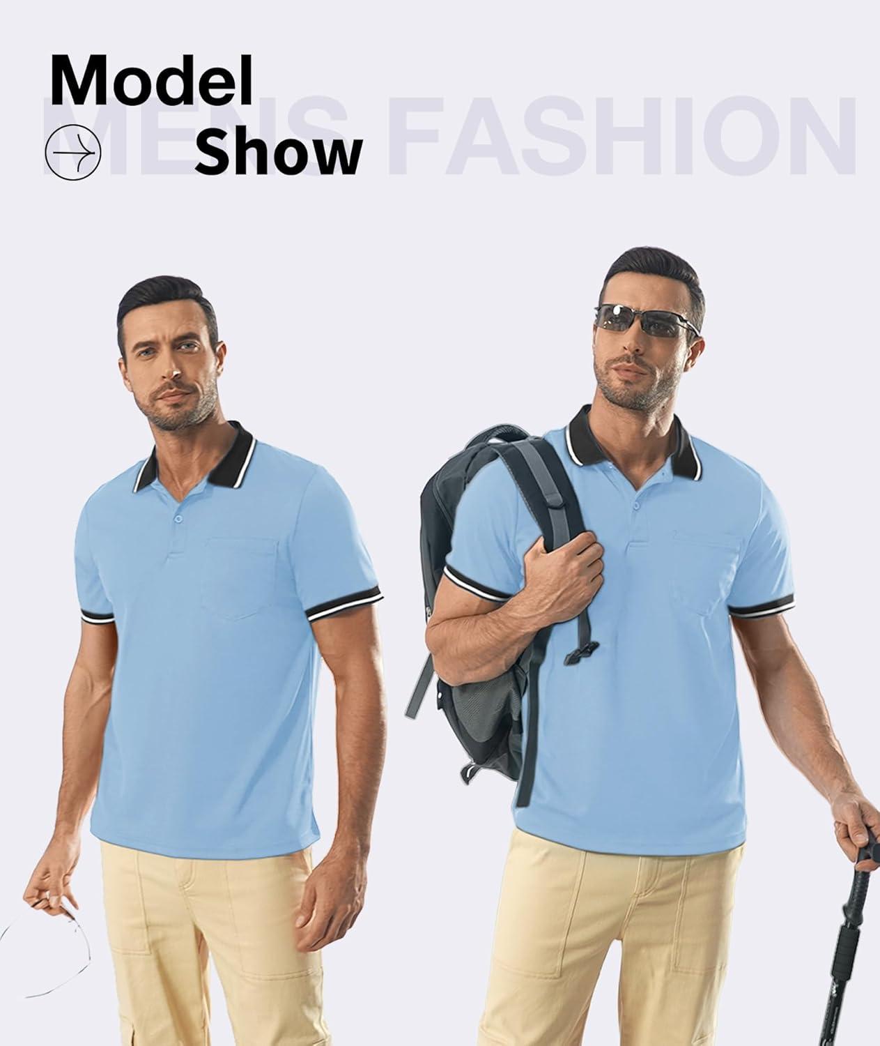 imageZITY 6 Pack Men Polo Shirts Short Sleeve with Pocket Wicking Shirts for Men Casual Collared TShirts 83 Per PieceSix Black Grey Navy White Blue Duckblue