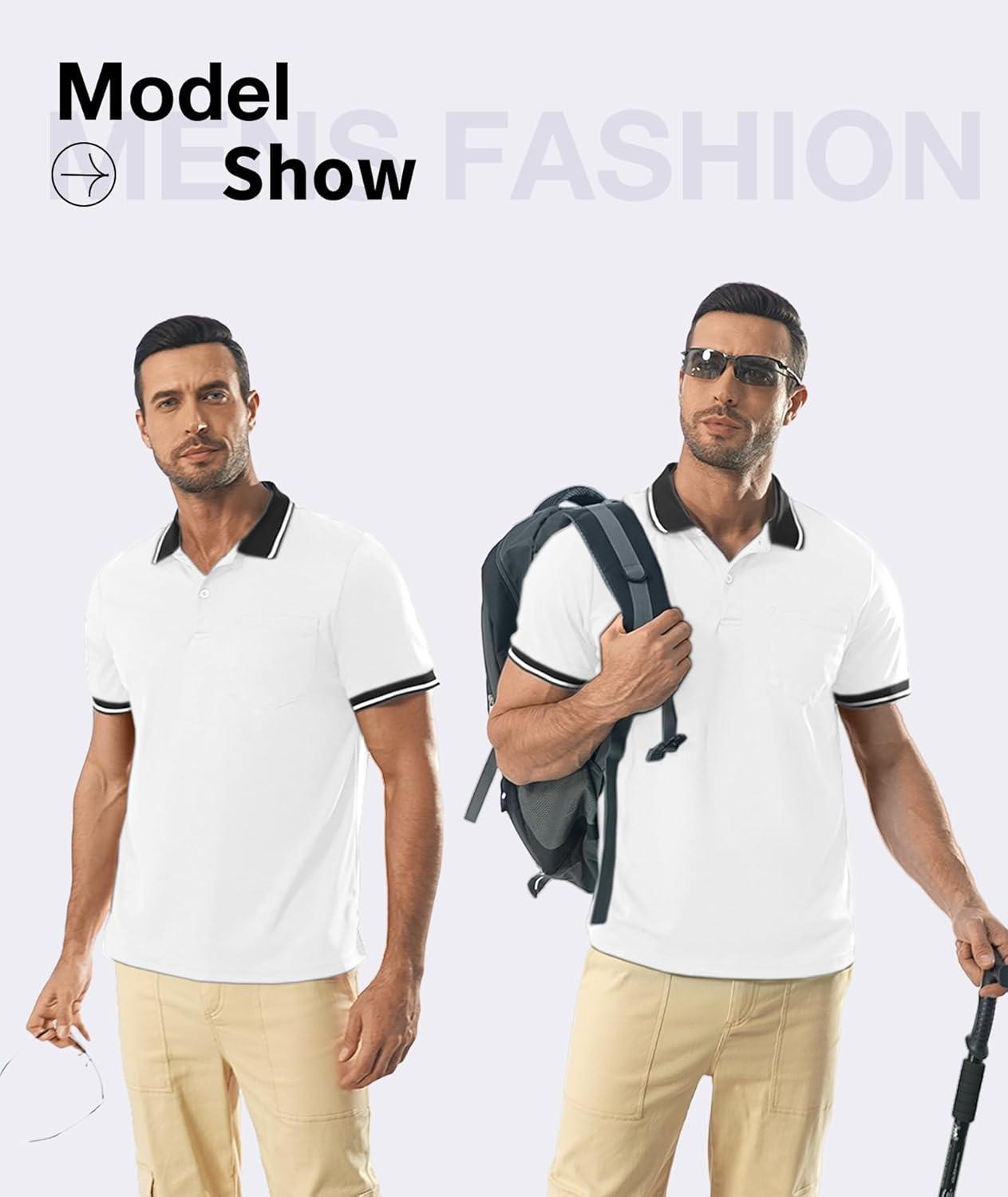 imageZITY 6 Pack Men Polo Shirts Short Sleeve with Pocket Wicking Shirts for Men Casual Collared TShirts 83 Per PieceSix Black White Blue Duckblue Green Brightblue