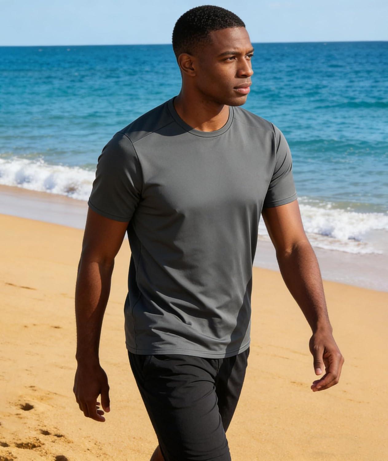 imageZITY 7 Pack TShirts for Men Rashguard UPF 50 Athletic Workout Tee Shirt Sun Protection Fast Dry Moisture Wicking Swim Shirt7 Packlight GreyNeon GreenOrangeDark GreyBlackLight BlueWhite