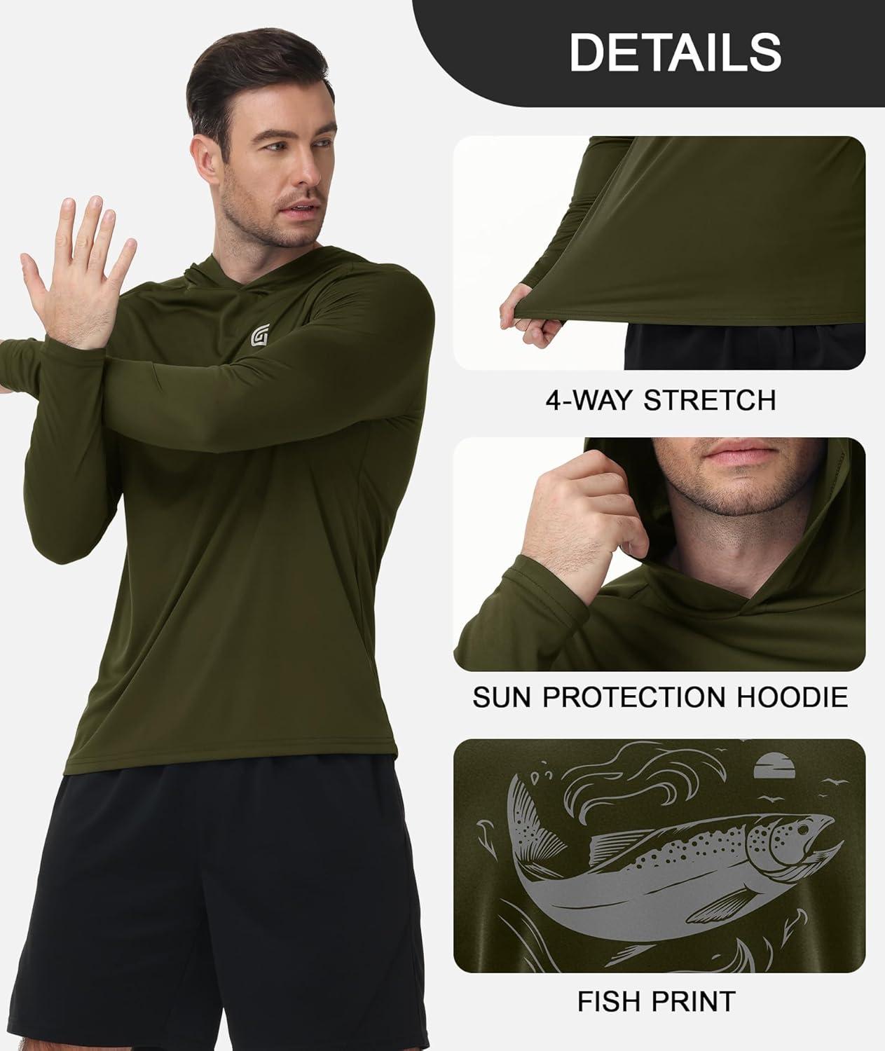 imageZITY Fishing Shirts for Men UPF 50 Sun Protection Hoodie Long Sleeve Rash Guard Lightweight UV Shirt Swimming HikingArmy Green