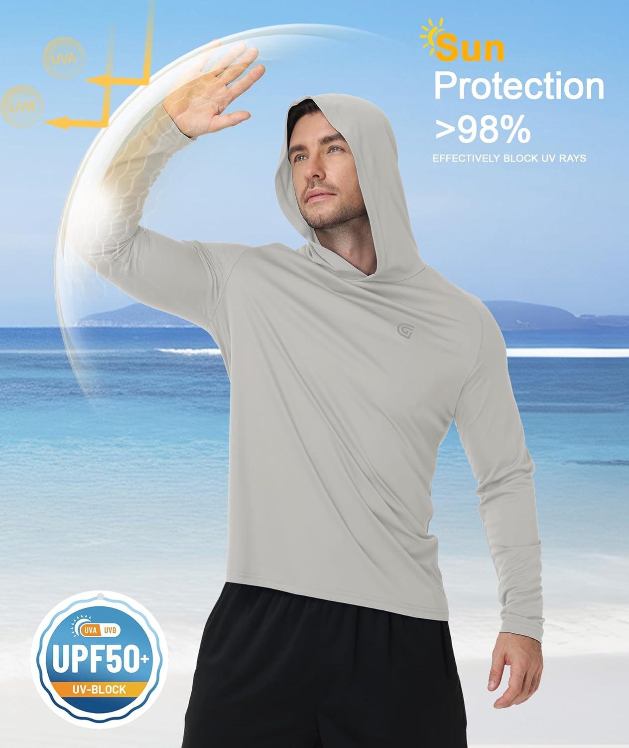 imageZITY Fishing Shirts for Men UPF 50 Sun Protection Hoodie Long Sleeve Rash Guard Lightweight UV Shirt Swimming HikingLight Grey