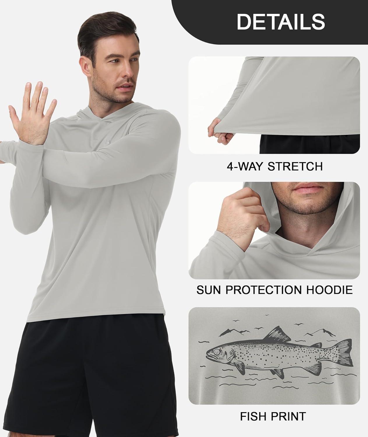 imageZITY Fishing Shirts for Men UPF 50 Sun Protection Hoodie Long Sleeve Rash Guard Lightweight UV Shirt Swimming HikingLight Grey