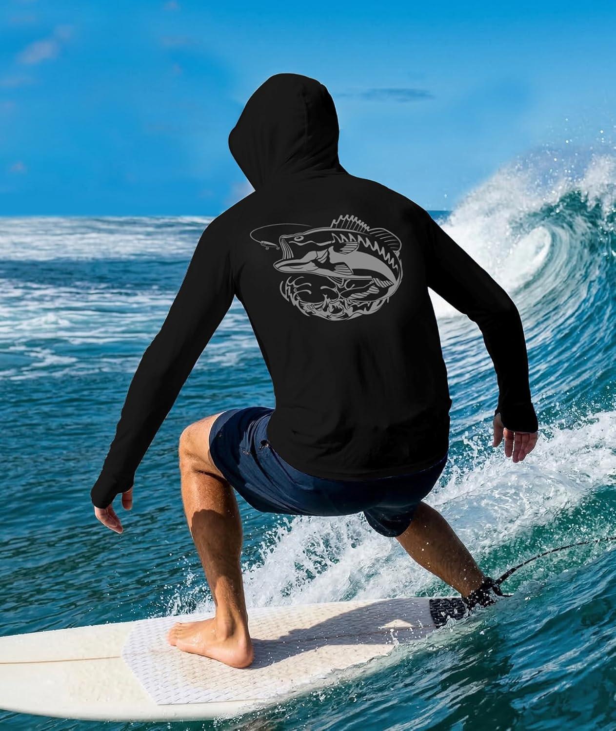 imageZITY Fishing Shirts for Men with Mask UPF 50 UV Sun Protection Rash Guard Long Sleeve HoodieBlack