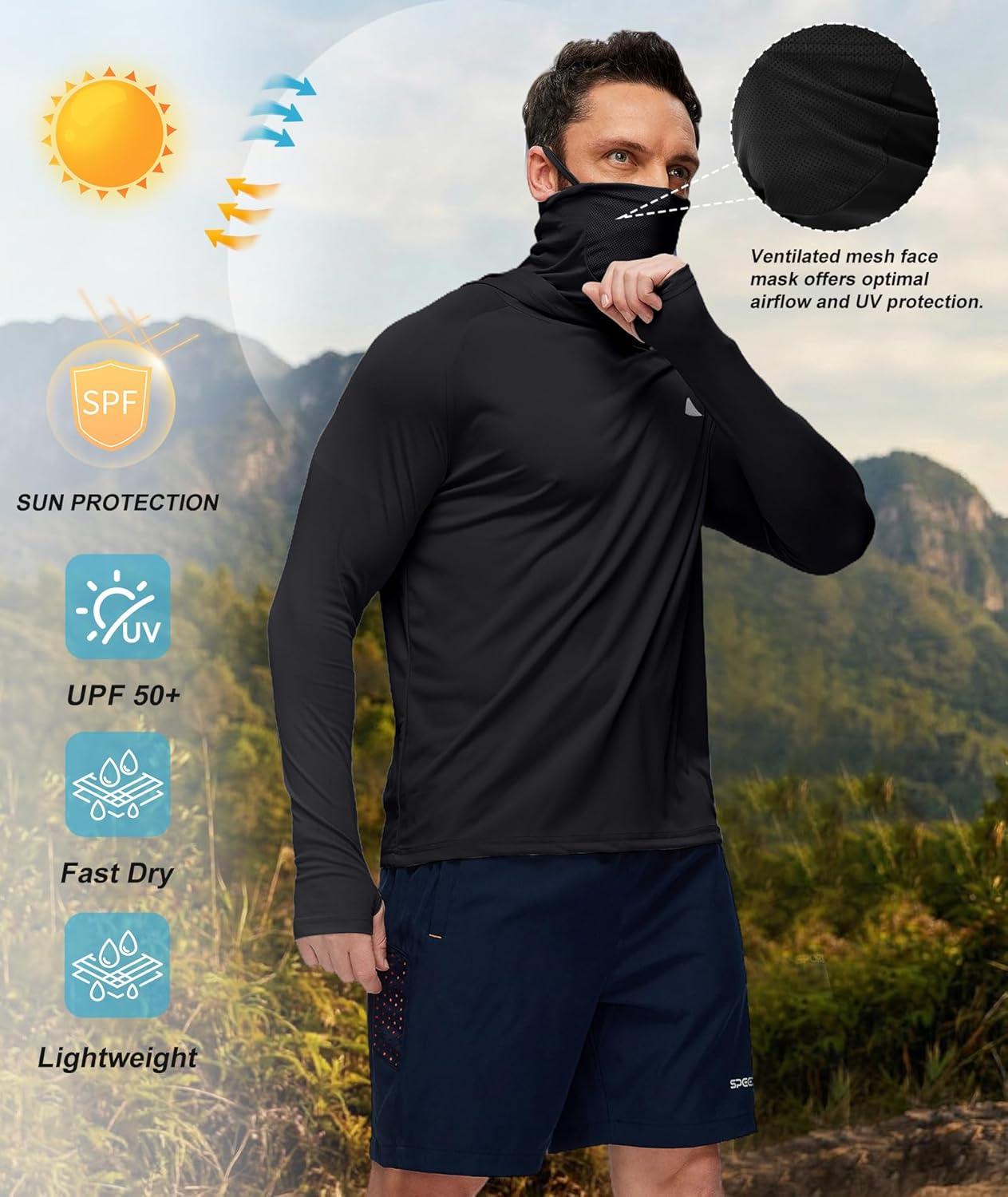 imageZITY Fishing Shirts for Men with Mask UPF 50 UV Sun Protection Rash Guard Long Sleeve HoodieBlack