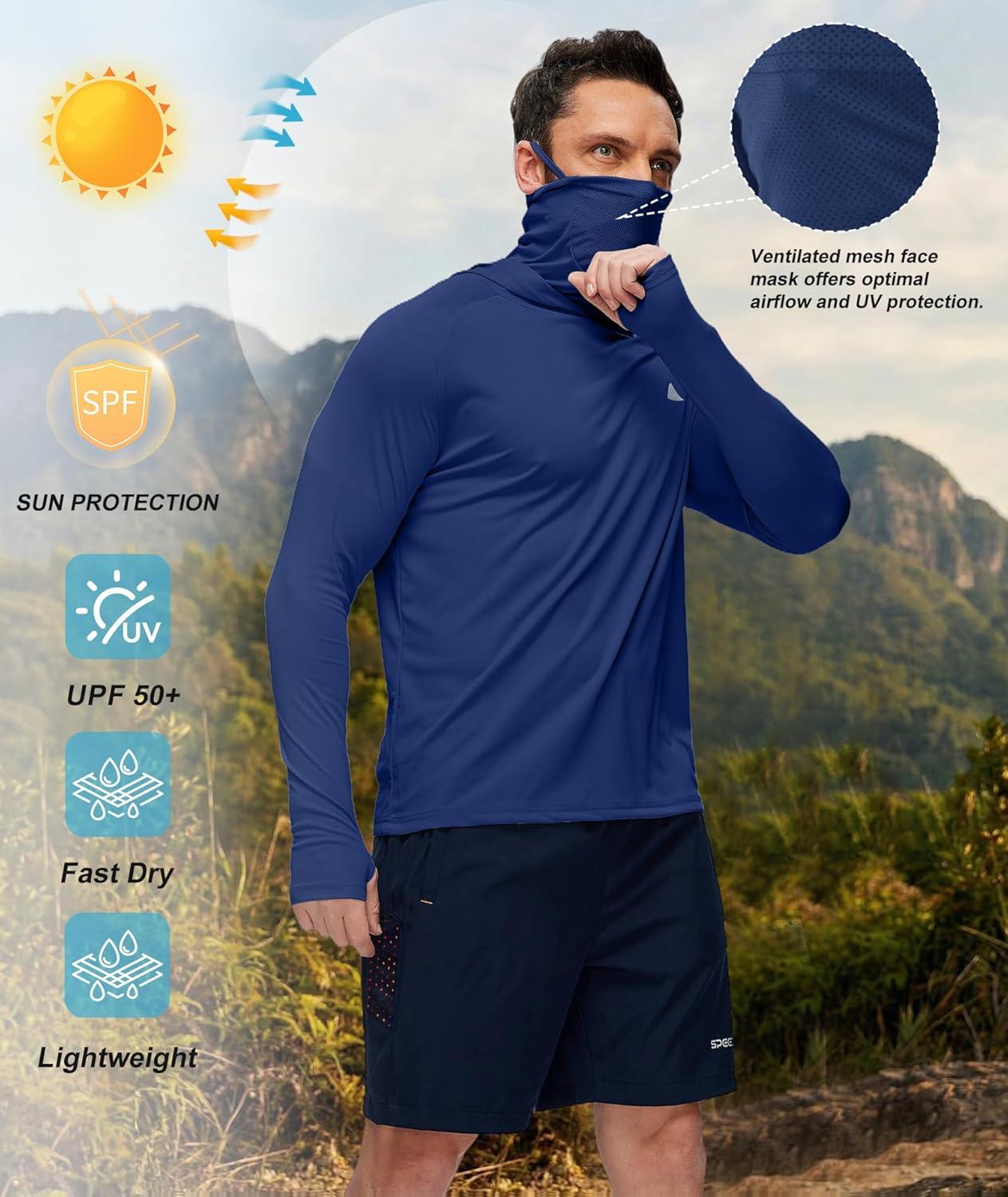 imageZITY Fishing Shirts for Men with Mask UPF 50 UV Sun Protection Rash Guard Long Sleeve HoodieDark Blue