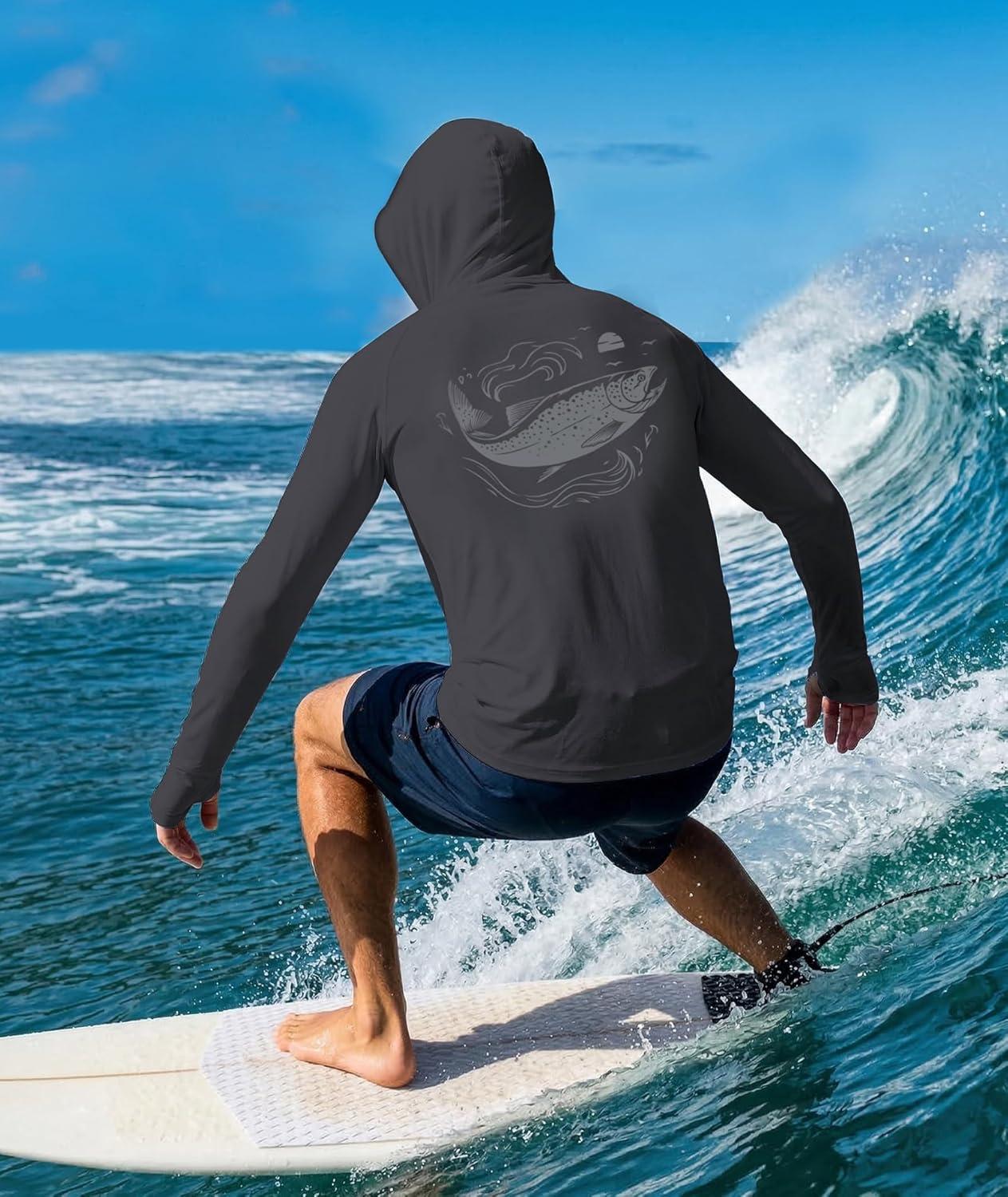 imageZITY Fishing Shirts for Men with Mask UPF 50 UV Sun Protection Rash Guard Long Sleeve HoodieDeep Grey