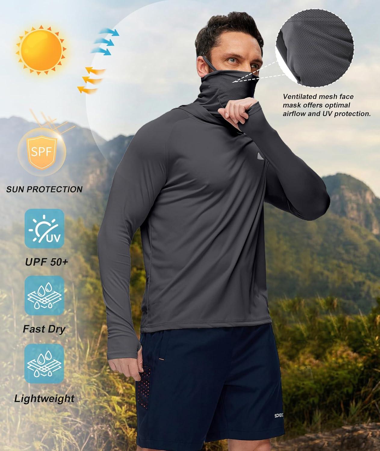 imageZITY Fishing Shirts for Men with Mask UPF 50 UV Sun Protection Rash Guard Long Sleeve HoodieDeep Grey