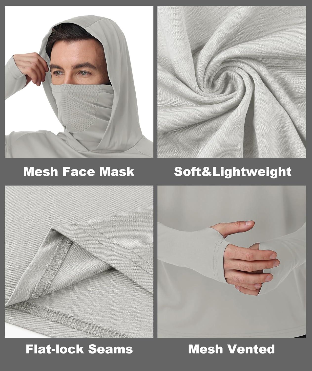 imageZITY Fishing Shirts for Men with Mask UPF 50 UV Sun Protection Rash Guard Long Sleeve HoodieGray