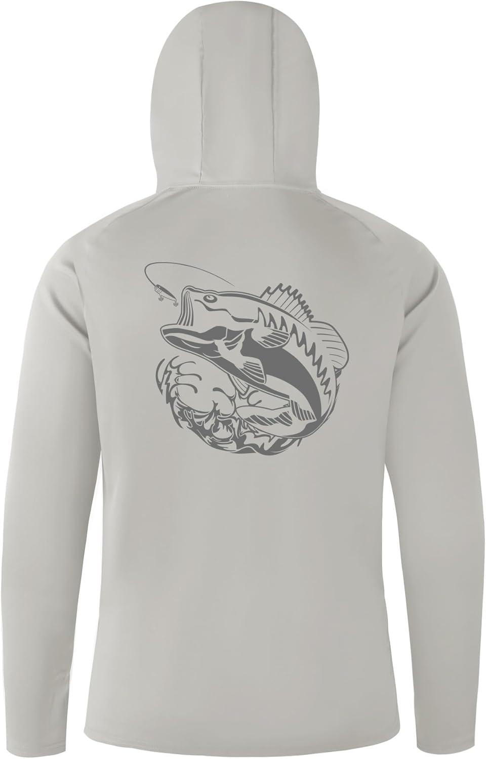 imageZITY Fishing Shirts for Men with Mask UPF 50 UV Sun Protection Rash Guard Long Sleeve HoodieGray