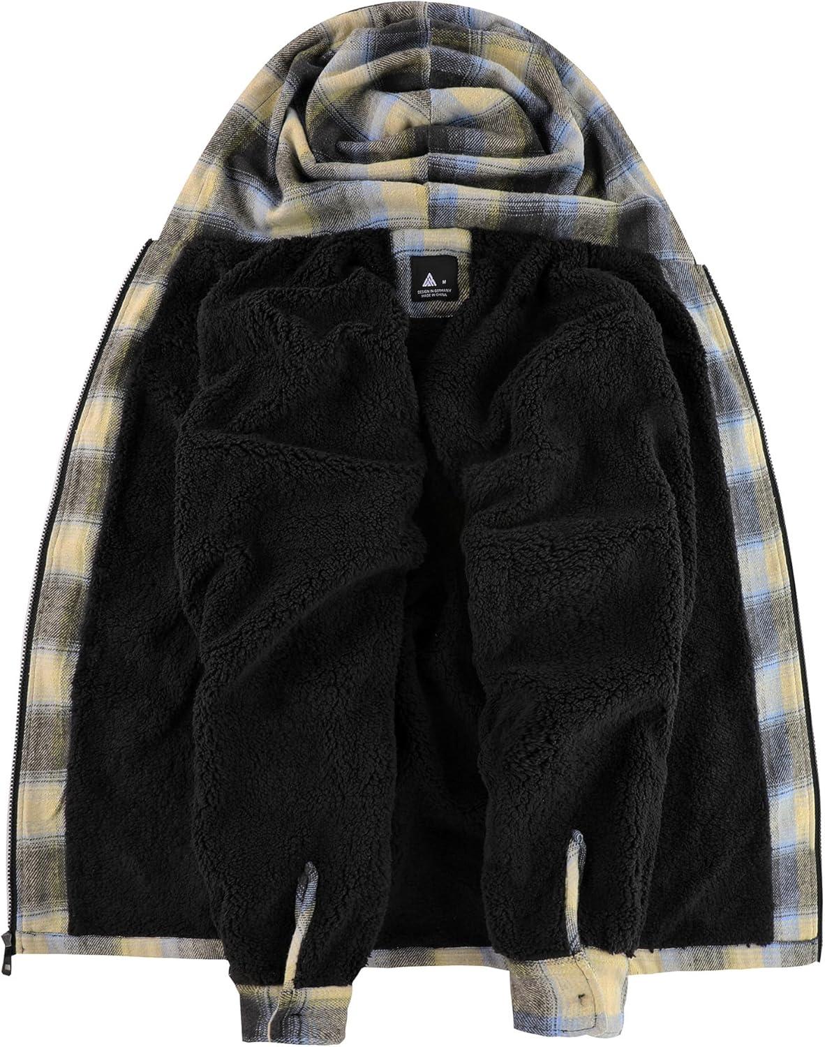 imageZITY Flannel Jacket for Men Fleece Plaid Shirts Hoodie Zip Up Sherpa Lined Winter Warm CoatBlue Yellow