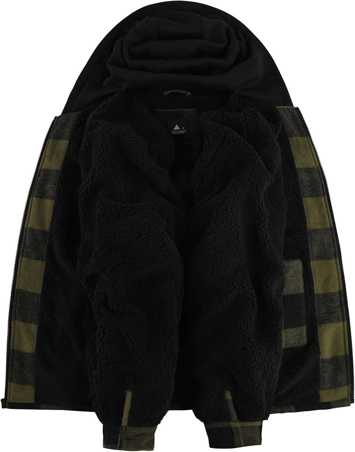 imageZITY Flannel Jacket for Men Fleece Plaid Shirts Hoodie Zip Up Sherpa Lined Winter Warm CoatDark Green