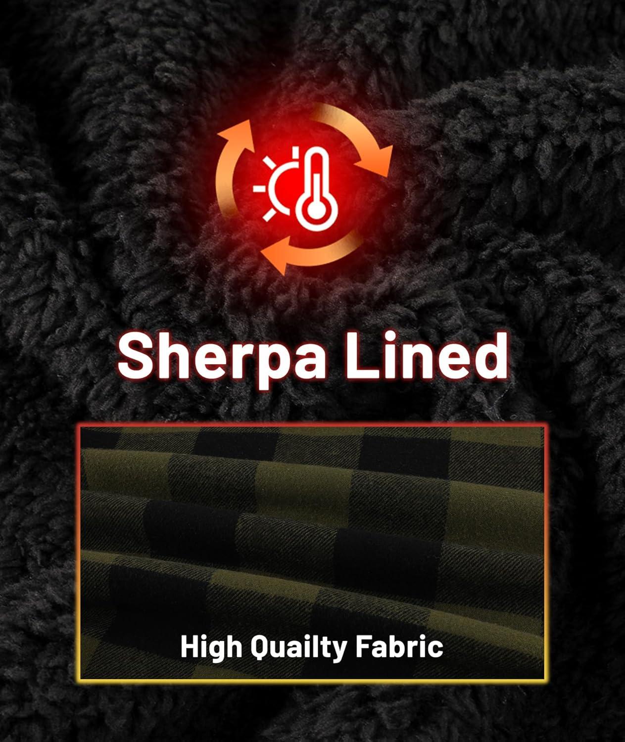 imageZITY Flannel Jacket for Men Fleece Plaid Shirts Hoodie Zip Up Sherpa Lined Winter Warm CoatDark Green