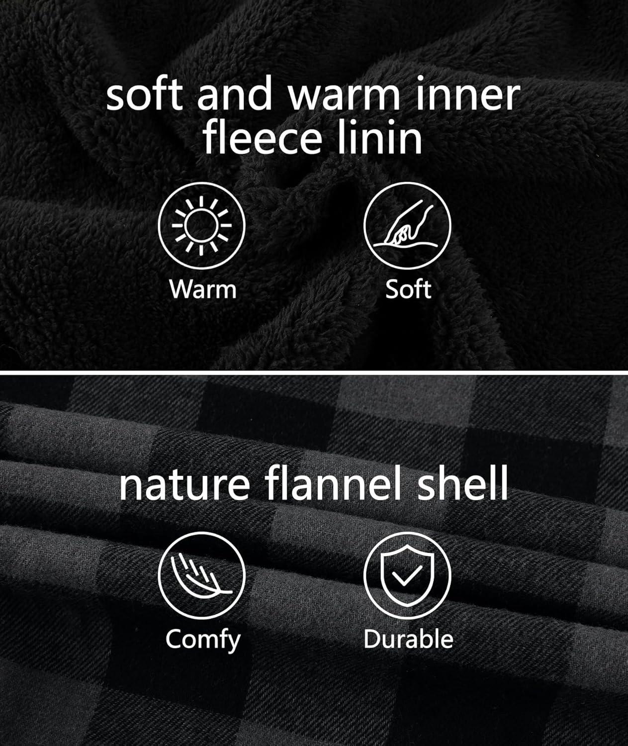 imageZITY Flannel Jacket for Men Fleece Plaid Shirts Hoodie Zip Up Sherpa Lined Winter Warm CoatDark Grey