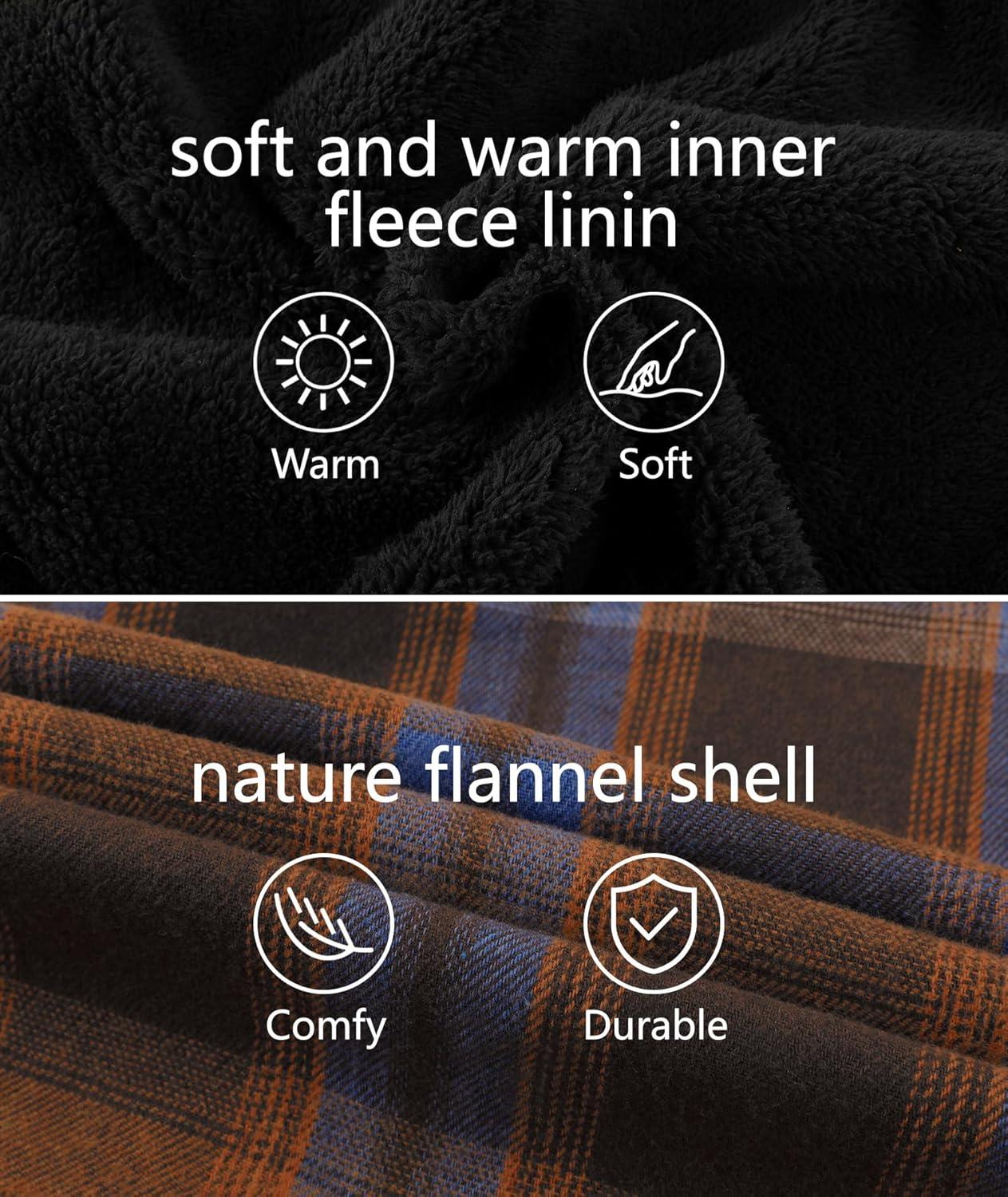 imageZITY Flannel Jacket for Men Fleece Plaid Shirts Hoodie Zip Up Sherpa Lined Winter Warm CoatOrange Blue