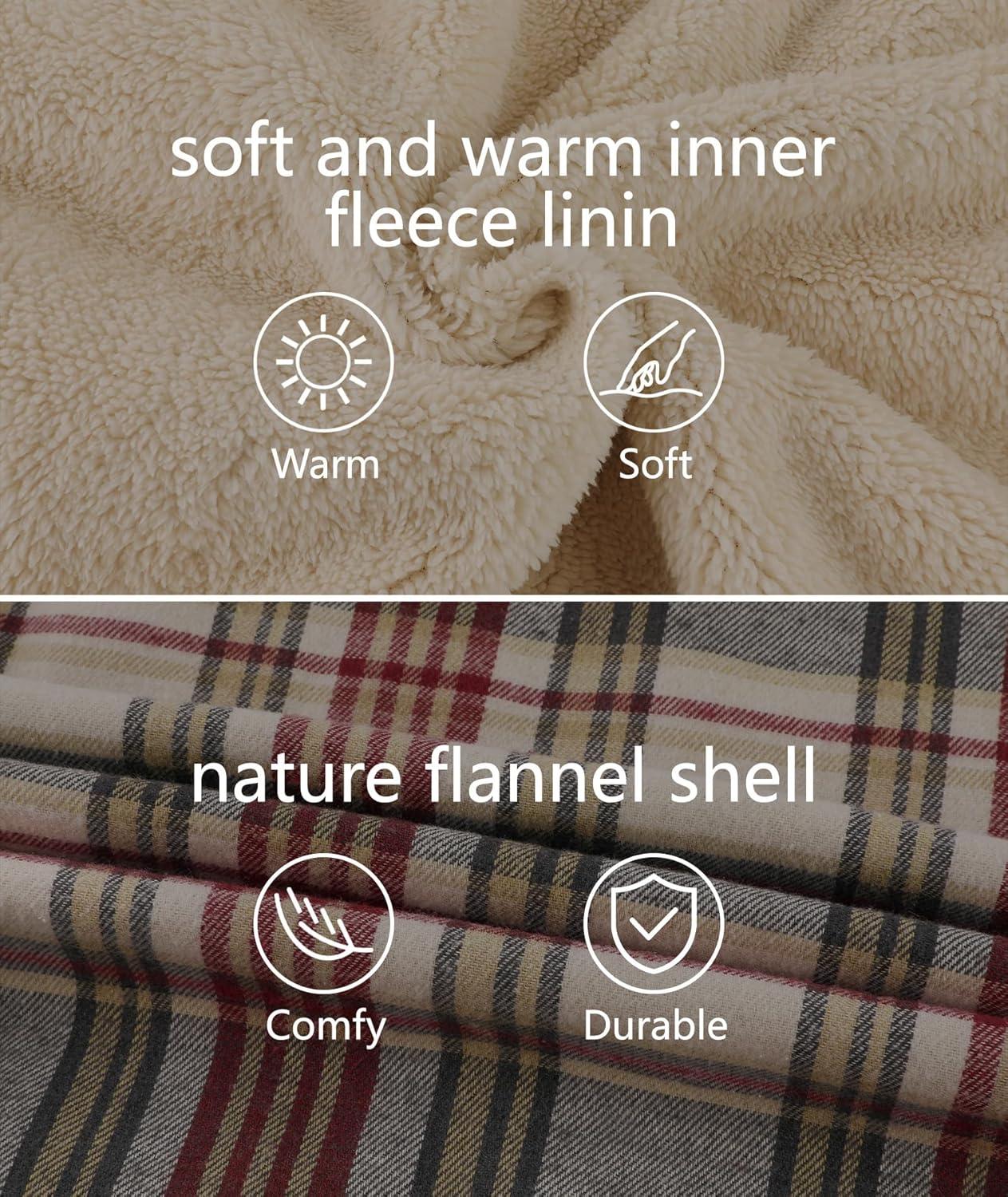 imageZITY Flannel Jacket for Men Fleece Plaid Shirts Hoodie Zip Up Sherpa Lined Winter Warm CoatWine Red Beige