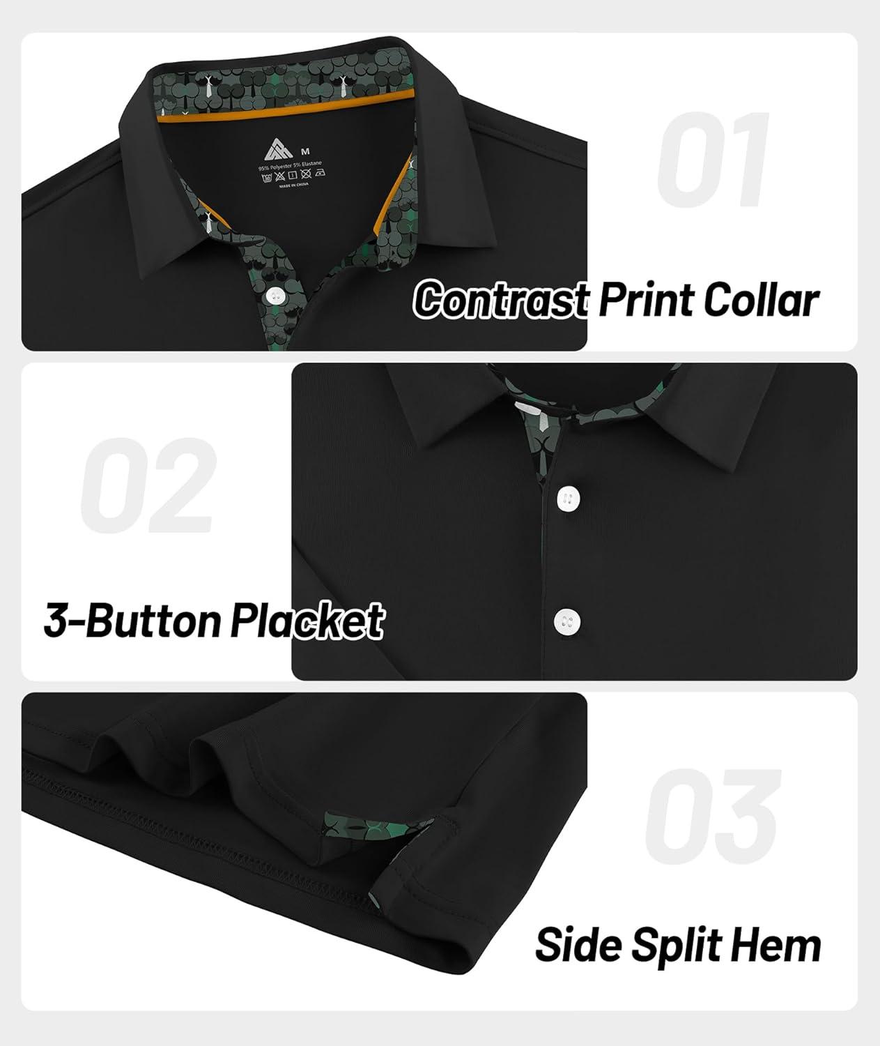 imageZITY Golf Shirts for Men Short Sleeve Moisture Wicking Solid Performance Designed Print Collared Casual Polo ShirtBlack