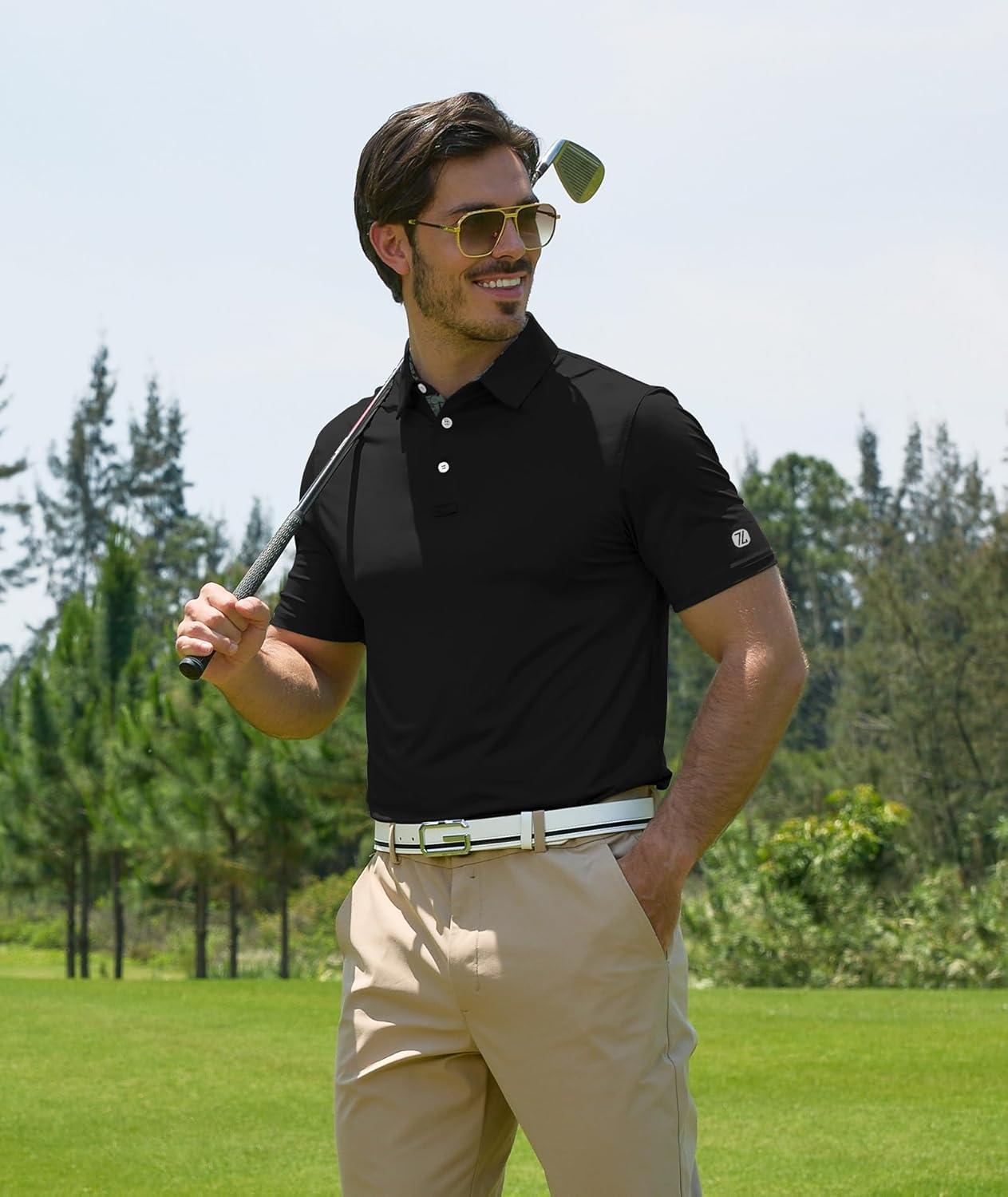 imageZITY Golf Shirts for Men Short Sleeve Moisture Wicking Solid Performance Designed Print Collared Casual Polo ShirtBlack