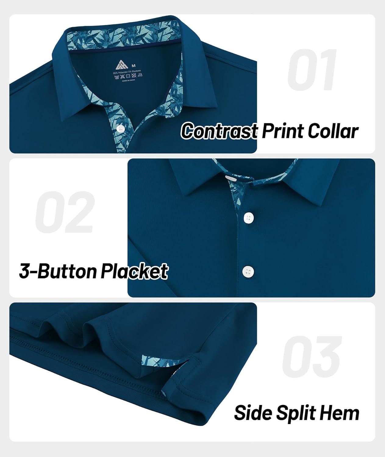 imageZITY Golf Shirts for Men Short Sleeve Moisture Wicking Solid Performance Designed Print Collared Casual Polo ShirtBlue