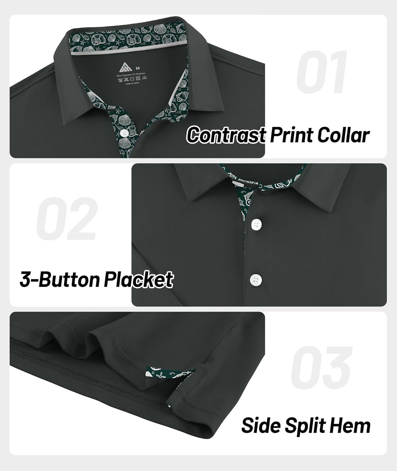 imageZITY Golf Shirts for Men Short Sleeve Moisture Wicking Solid Performance Designed Print Collared Casual Polo ShirtDark Grey