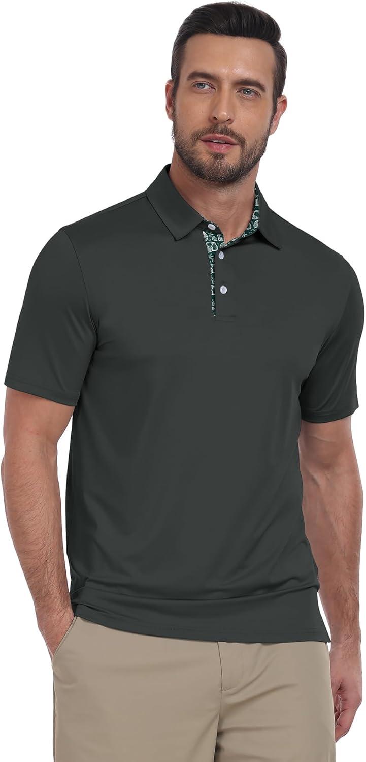 imageZITY Golf Shirts for Men Short Sleeve Moisture Wicking Solid Performance Designed Print Collared Casual Polo ShirtDark Grey